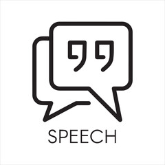 Bubble speech quote outline icon. Square form of cloud with inverted commas. Interface pictogram for mobile apps, websites, games, social media, instant messengers. Post UI label. Vector illustration