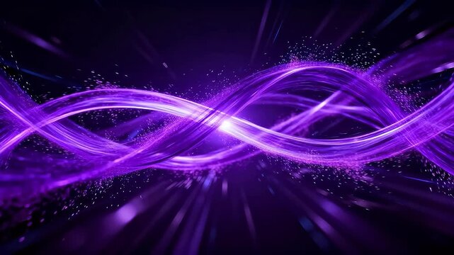 Purple neon infinity sign floating in dark space