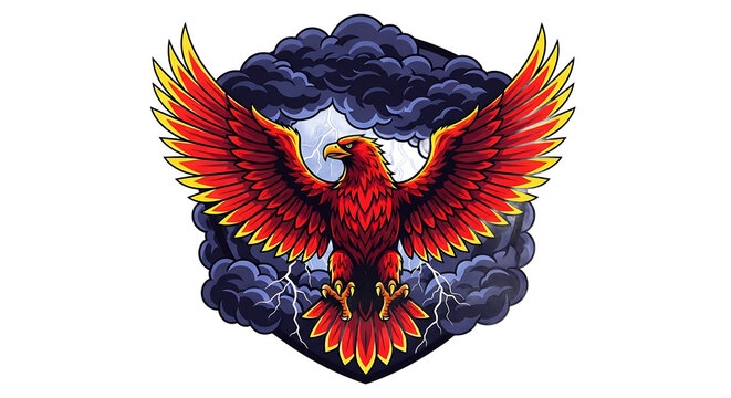 Vibrant Red Phoenix Bird Rising.