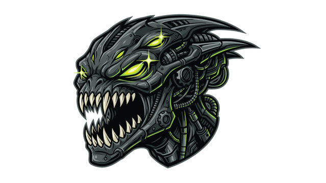 Futuristic Cyborg Alien Monster Head with Mechanical Parts