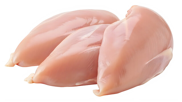 Three slices of raw chicken breast on a white background isolated on transparent background
