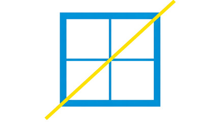 Fototapeta premium Structural Blueprint: Blue Square Window Frame with Yellow Diagonal On White