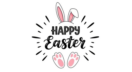 Obraz premium Easter bunny ears and paws with happy easter text on a white background