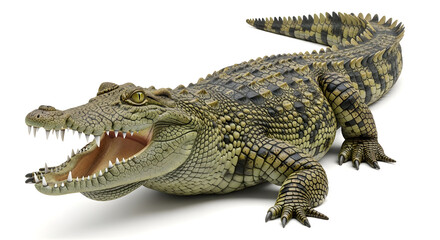 Obraz premium Powerful crocodile with open mouth showing teeth isolated on a plain white background