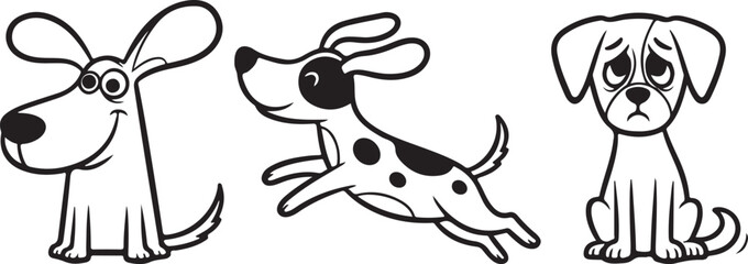 Obraz premium Three cartoon dogs with different expressions and poses