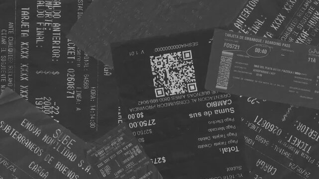 Assorted public transportation and travel documents including train ticket and boarding pass overlapping