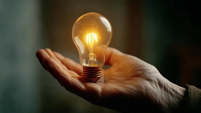 A warm, glowing lightbulb held gently, representing a moment of inspiration, creativity, and new possibilities. Ideal for business, marketing, and inn