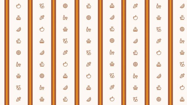 Autumn Harvest Icons Seamless Pattern Thanksgiving Food Symbols Apple Corn Pie Chicken Wine Glass
