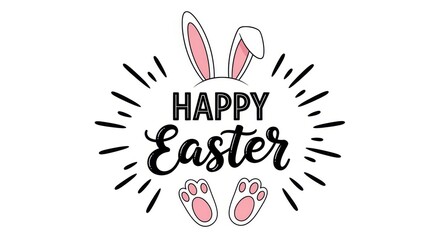 Obraz premium Bunny footprints and ears with happy easter text on white background