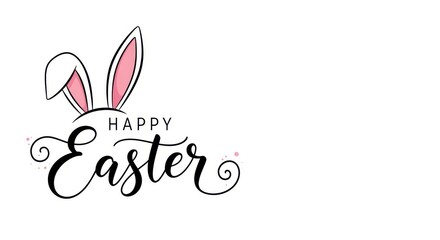 Obraz premium Elegant happy easter text with bunny ears on white background
