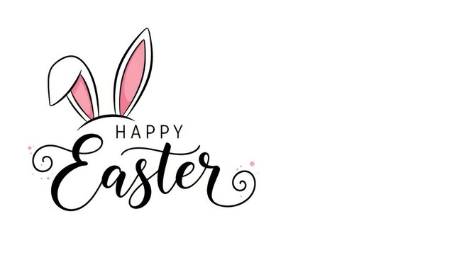 Elegant happy easter text with bunny ears on white background