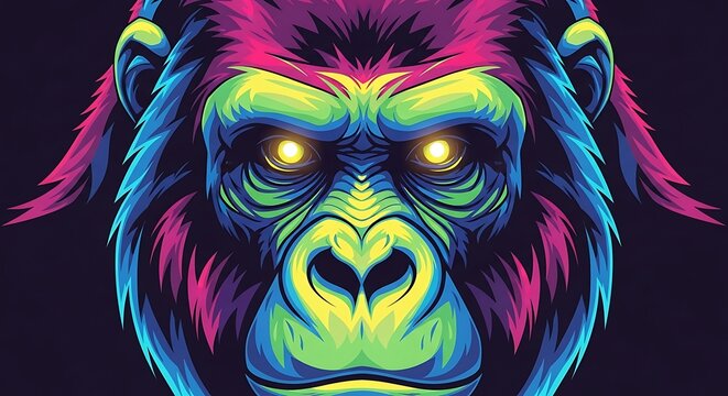 Vibrant Gorilla Portrait with Neon Colors.