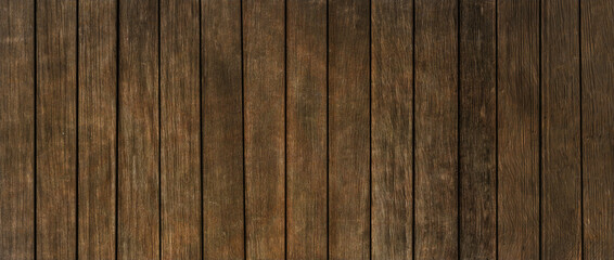 Fototapeta premium vertical dark brown reclaimed antique wood, grunge old rustic texture, acoustic panel background, panorama, paint effect
