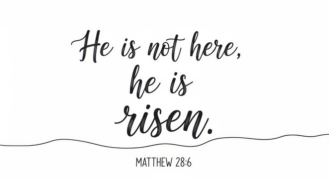 He is not here he is risen christian quote with line on white background
