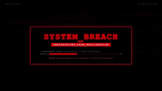 System Hacker Alert Cyber Attack Data Breach Warning Screen.