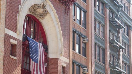 New York City classic Manhattan historic building architecture 1899, United States of America. Red...