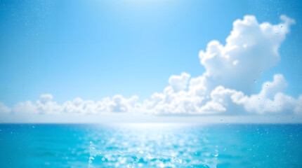 Obraz premium Summer beach and blue sky seen through a window with water droplets