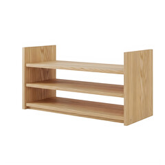 Light wooden three-tiered open shelving unit with clean lines and minimalist design