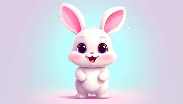 Cute cartoon Easter bunny with eggs and a white rabbit holding a pink heart in a spring vector illustration design