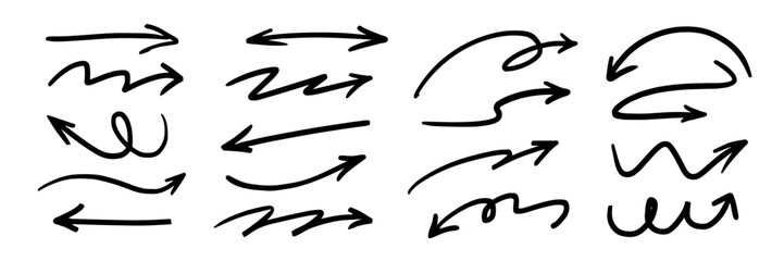 Hand-drawn black arrows collection vector