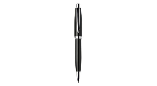 Black Ballpoint Pen with Silver Clip on White Background