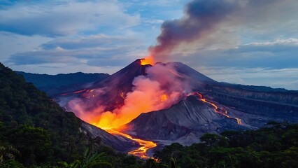 Fototapeta premium Volcano Eruption at Twilight