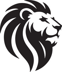 Majestic black and white lion head profile illustration with flowing mane © Ranaart