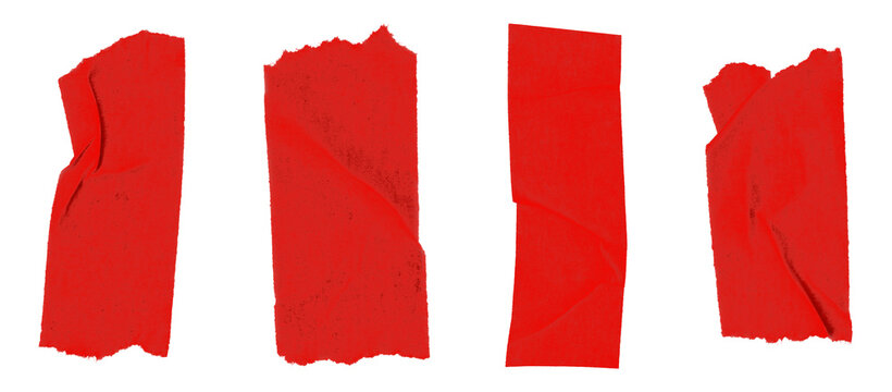Set of red masking tape strips on transparent background design elements