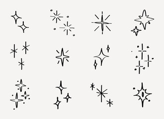 Fototapeta premium Hand-drawn star sparkle icons element vector set