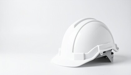 "White construction safety helmet on plain background"
