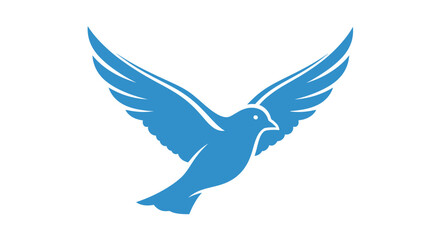 Blue Dove Silhouette Icon Flying with Open Wings on White Background © Alis