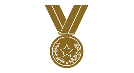Golden Medal Award with Star and Laurel Wreath on Ribbon