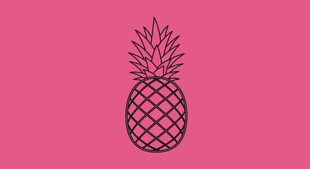 Obraz premium Minimalist Pineapple Outline on Pink Background, Tropical Fruit Graphic