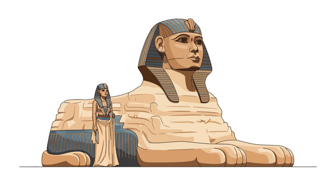 Ancient Egyptian Sphinx and Pharaoh Woman Illustration