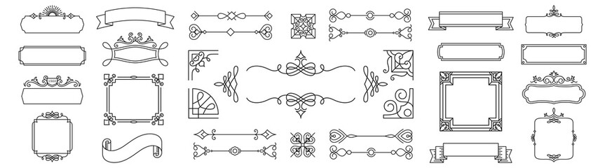 Elegant decorative frames and borders in various shapes. Ornate frames, intricate borders, and vintage designs. Perfect for invitations and certificates. Ornamental vector set.