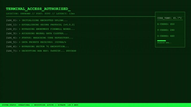 Terminal Access Authorized Hacker Data Breach Cyber Attack Screen.