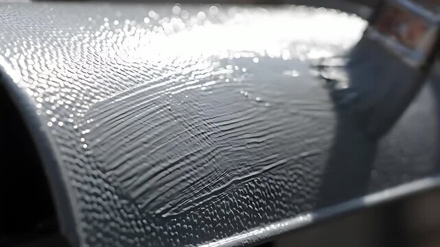 Person painting a textured metal surface with a brush. Applying dark gray paint to a curved object during renovation. DIY home improvement and restoration concept, ideal for maintenance marketing.