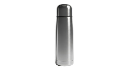 Silver Stainless Steel Thermos Bottle on White Background