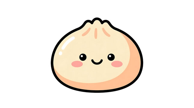 A cute cartoon steamed dumpling character with a friendly smiling face and blushing pink cheeks isolated on transparent background