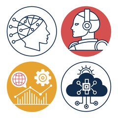 Colorful of robot, human brain, graph, and cloud computing