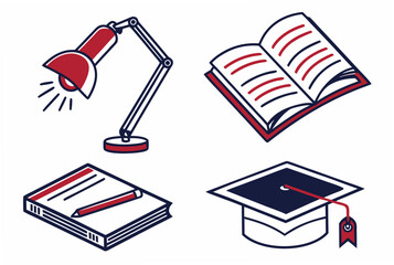 Education with lamp books and graduation cap learning