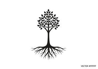 Obraz premium Large tree with green leaves and roots vector illustration isolated on white