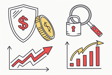 Financial including shield with dollar sign and padlock financial business shield coins