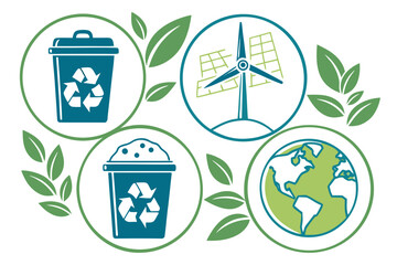 Eco friendly of recycling and renewable energy solar panel wind turbine © Atiar