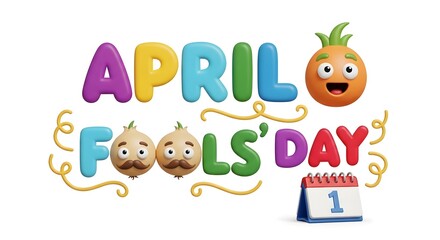 Fototapeta premium Colorful april fools day graphic with cartoon characters and calendar