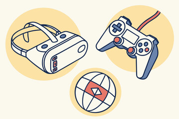 Gaming and technology vr headset game controller globe © Atiar