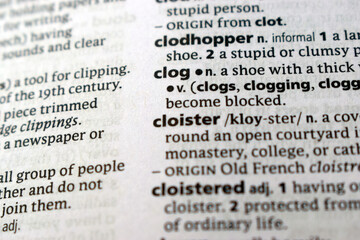 Fototapeta premium Definition Of English Dictionary Close Up Of Page With Word - clog