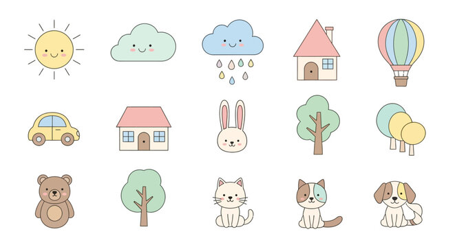 Cute Cartoon Animal House Icons Set