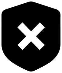 Fototapeta premium A black shield icon with a white X on a plain background