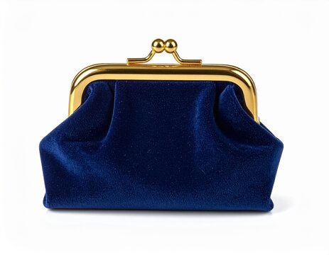 Blue velvet clutch with gold clasp, elegant handbag